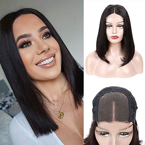 Straight Hair Bob Lace Frontal Wig Brazilian Virgin Human Hair 4x4 Lace Closure Wig With Baby Hair Short Hair Bob Wig For Women Natural Black Color by Originea (10") …
