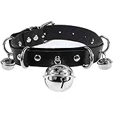 Retro Jingle Bell Choker Necklace For Women Dark Spicy Ladies Goth Style Handmade Cosplay Collar Sexy Black Leather Chain Rock Punk Emo Clavicle Accessories Party Jewelry for Girlfriend