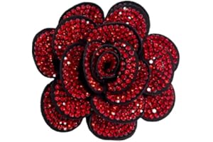NEWZENRO Rhinestone Rose Flower Brooch Lapel Pins for Women Her Fashion Crystal Camellia Flower Brooches Pin for Dress Accessories Jewelry Boutonniere Corsage Wedding Party Birthday Gift 70mm