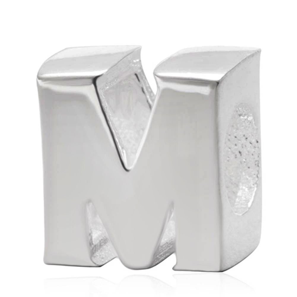 Alphabet charm 925 Sterling Silver Beads Letter Initial M charm Anniversary Fits Pandora Bracelet