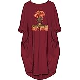 WbJetr Women's Long Sleeve Pocket Dress Black Woman Afro Brave Blessed Tunic Tops