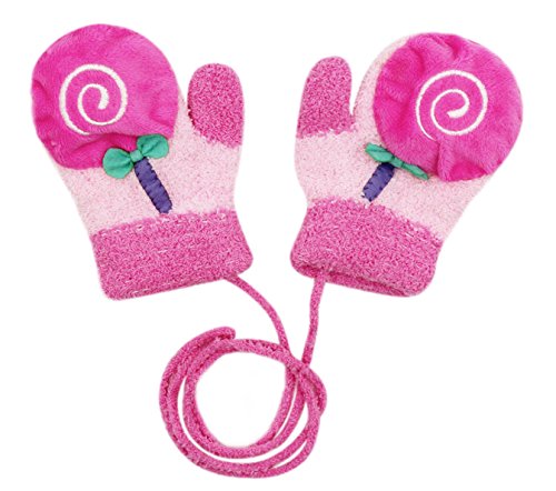 Toddlers Baby Girl Boys Cute Cartoon Warm Sound Gloves Mittens with String for 0-12 Months (Lillipop Pink)