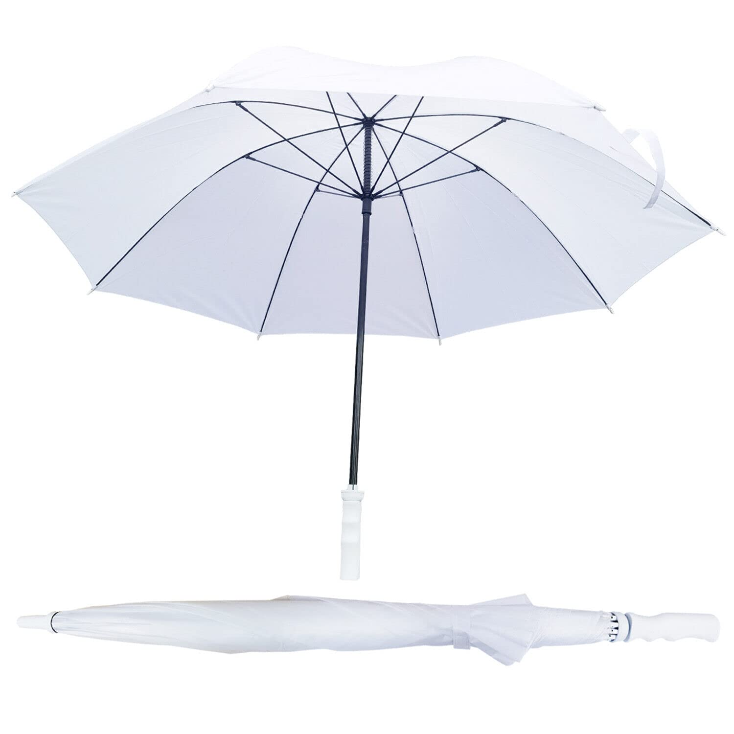 Gadgetking Large White Plastic Handle Umbrella Golf Style Brolly Wedding Bride Bridal Party Fashion Polyester Canopy Stick Folding