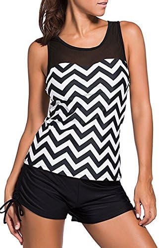 SYBKNSTW Women's Plus Size Racerback Tankini Set With Boyshort Two Piece Swimsuit BlackXXL