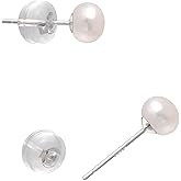 5 MM Freshwater Cultured Half Round Button Pearls Stud Earrings, Sterling Silver Posts