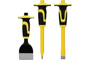 GMGSJ 3-Piece Heavy-Duty Chisel Set with Hand Protection, Concrete and Mortar Stone Chisels, Used for Demolition, Carving, De-scaling, Breaking, Hunting, and Crushing. (CA3)
