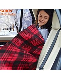 Sojoy   Manta eléctrica para coche, camión, barco o RV con control de temperatura alto bajo, 12 V, color negro y burdeos, Negro y Borgoña