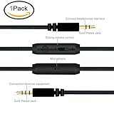 BestGot (1-Pack) AUX cord Audio Cable 3.5mm Headphones cord with Microphone In-line Volume (4.3ft / 1.3m) for Headphones, iPods, iPhones, iPads, Home / Car Stereos and More (Black)