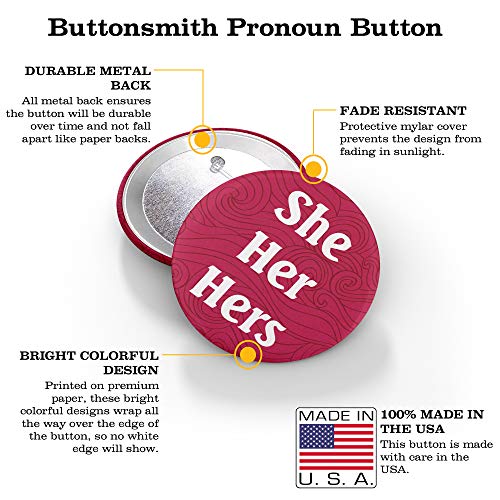 Buttonsmith Pronoun Set 1.25" Button - Pack of 100 - Union Printed and Union Made - Made in the USA