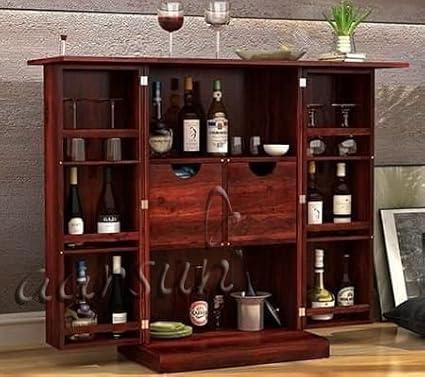 Aarsun Woods Sheesham Handmade Wooden Wall Hanging Bar Cabinet / Wine Rack
