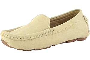 PPXID Girls Boys Suede Leather Slip-on Loafers Casual Boat Shoes Dress Shoes Oxford Flats