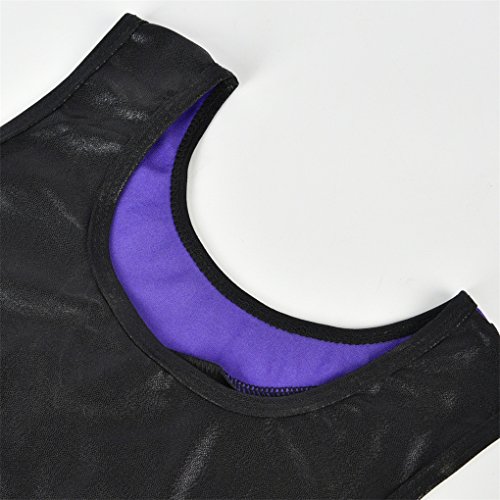 Shiny Waves Metallic Athletic Dance Gymnastics Leotard Bodysuit Outfit for Girls Purple Waves Black Size 14 - Thumbnail 4