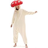 XIGUAGUO Red Mushroom Onesie Adult Fun Comfy Mushroom Costume Adult Onesie Women Men