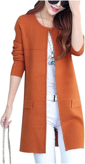 Amazon Formanism カジュアル ロング ノーカラー ニット カーディガン コーディガン コート レディース キャメル L カーディガン ボレロ 通販