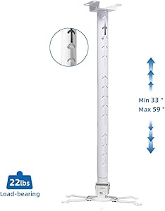 SCREENPRO Projector Mount Universal Full Motion Ceiling Bracket with Adjustable Height 33 inch to 59 inch 22lb Max Weight and Extendable Arms Tilt Rotating Swivel Mount for Home and Office Projector