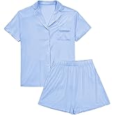 LYANER Women's 2 Piece Short Sleeve Button Down Top and Shorts PJ Set Loungewear Pajama Sets