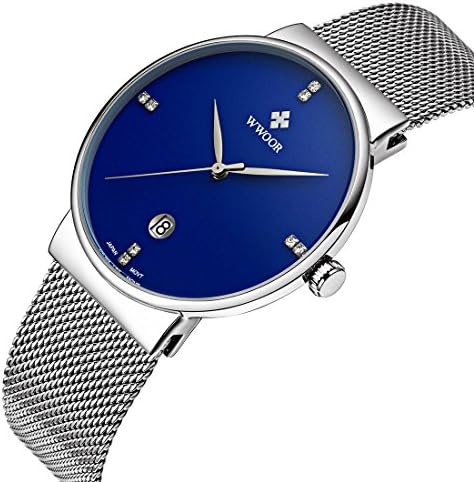 Men’s Military Watches Date Calendar Thin Stainless Steel Mesh Band Blue Dial Analog Mens Quartz Watches