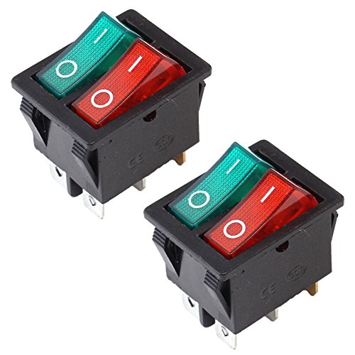 Icstation 6 Pin Mini SPDT On Off On Lighted Rocker Switch Solder Lug Dual Button 15A 250V 20A 125V (Pack of 2)