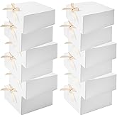 WLUSEAXI 12pack Gift Boxes with Lids,White Gift Boxes Bulk with Gold Bow Ribbon,Bridesmaid Proposal Box for Presents Kraft Paper for Wedding,Christmas,Halloween,Baby Shower