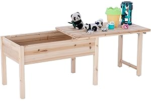 BIRASIL Wooden Kids Table with Storage, Sensory Tables with Folding Lid for Children, Elevated Activity Play Table for Indoor Outdoor, Natural Wood