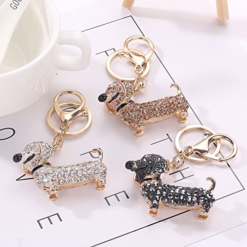 Stock Show 1Pc Lovely Dachshund Dog Diamond Bowknot Engraved Collar Charm Id Tags Crystal Keychains Keyrings For Pet Collar Accessory Car Women Alloy Purse Bag Key Chain Ring Holder