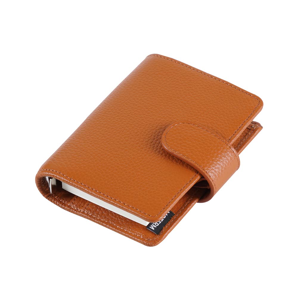 Moterm A8 Regular Rings Planner - Genuine Leather Binder Organiser Purse (Pebble Burnt Orange, 15 mm Ring)