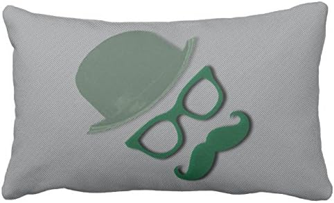 UOOPOO Green Mustache, Glasses And Derby Hat Cotton Canvas Pillow Case 20 x 30 Inches Square Happy New Year Cushion Cover for Sofa Print One Side