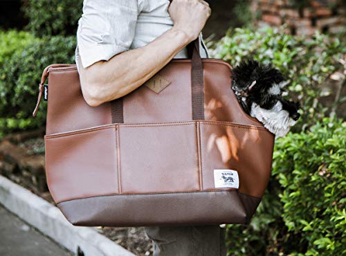 TAILFOUR Portable Travel Pet Carrier, Soft and Comfortable Sided Tote Carrier for Small Animals, Luxury PU Leather Travel Bag Ideal for Shopping, Outdoor Hiking, Walking with Doggy