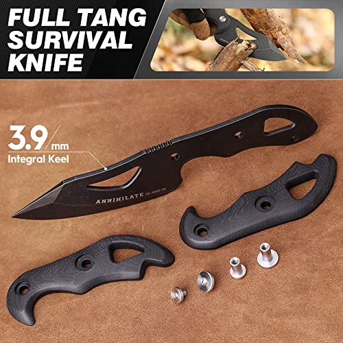 ZUNE LOTOO Tactical Knife Fixed Blade Knife with Sheath D2 Steel &G10
