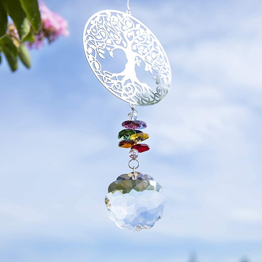 H&D HYALINE & DORA Rainbow Suncatcher Crystal Tree of Life Ornaments,Glass Hanging Chakra Suncatcher for Window Decor