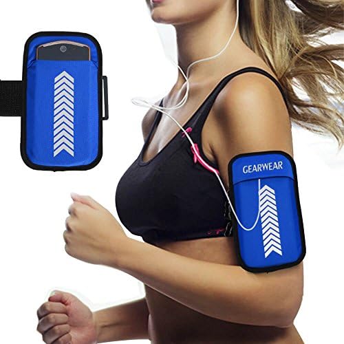 GEARWEAR Phone Running Armband for iPhone X 8 Plus 7 Plus Adjustable Reflective Sports Runner Arm Band Belt for Samsung Galaxy S8 S7 Blue