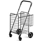 Goplus Folding Shopping Utility Cart, Double Basket