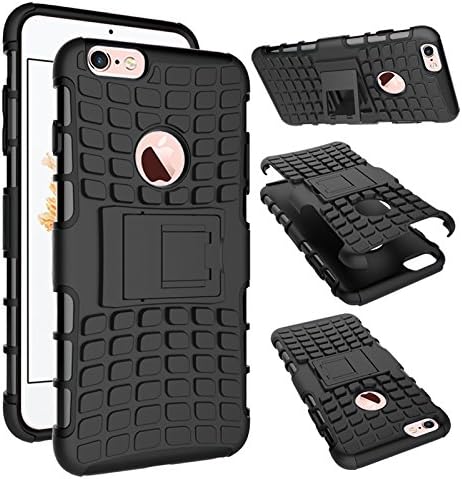 SDO Rigid Dual Layer Kickstand Hybrid Warrior Case Back Cover for Apple iPhone 6 Plus - Black