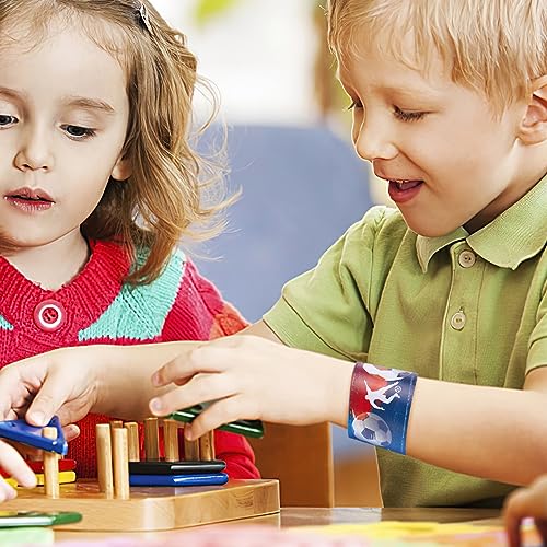 LOVESTOWN Slap Bracelets for Kids, 64PCS Kids Slap Wristbands Snap Bracelets Dinosaurs Mermaid Space Emotions for Party Favors Classroom Prizes Exchanging Gifts