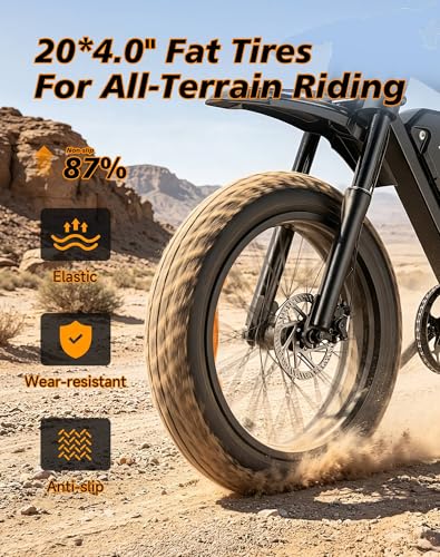 HiKeep Electric Bike for Adults, Peak 1500W Motor, 48V 17.5Ah Removable Battery, 20" x 4.0" Fat Tire Ebike, Up to 30MPH, 70 Miles Range, Full Suspension, Dual Disc Brakes, UL Certified