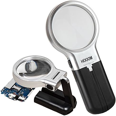 Magnifying Glass with Light and Stand - Handheld or Hands Free 2 LED Lighted Magnifier (3x) - the Handiest Household Item Ever - Useful for Hobbies, Crafts, Coins, Seniors &amp; More（HOOOM SC-401 Black）