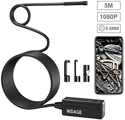 NIDAGE Wireless Inspection Camera Waterproof 2.0 MP HD 5.5 mm Endoscope with 5 m Semi-Rigid Cable and 6 LEDs Borescope Snake Camera for Android & iOS iPhone Smartphone