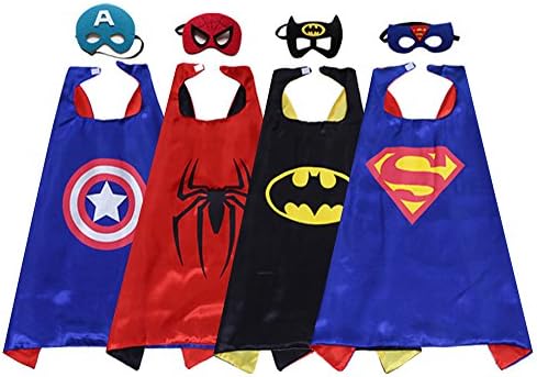 Magiczone Superhero Dressing Up Costumes 4 pcs 19.7" x 27.5" Satin Capes and Felt Masks 4B5070