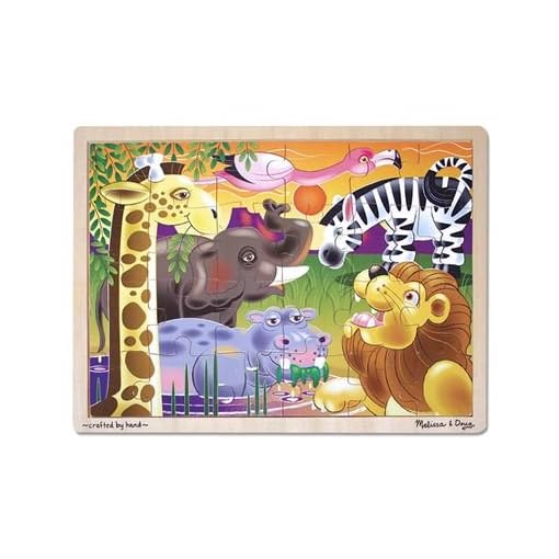 Melissa & Doug African Plains Wooden Jigsaw Puzzle (Preschool, Sturdy Wooden Construction, 24 Pieces, 15.55″ H × 11.6″ W × 0.35″ L, Great Gift for Girls and Boys - Best for 3, 4, and 5 Year Olds)