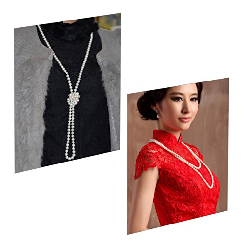 Tinksky Fake Pearls Necklace Tinksky Retro Pearls Long Necklace Chain for Party Favors Costume Necklace, Mother's Day gift for women girls