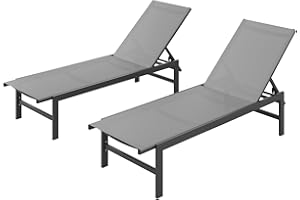 Vexwalx Outdoor Lounge Chairs Set of 2 for Pool, Aluminum Chaise Lounge Chairs with 5-Position Recliner, Patio Lounge Chair for Backyard, Poolside, Deck, Lawn, Dark Gray