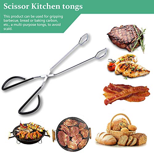 Scissor Stainless Steel Tongs with Black Handle - Scissor Cooking Tongs Set of 2-10.5 inch and 15 inch - Grilling Tongs for Kitchen Food Cooking Barbecue BBQ Grilling and Serving