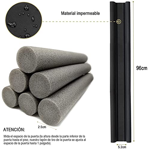 KAMYSEN Protector y Guardapolvo para Puerta, Tapón de Aire para Debajo de La Puerta, Impermeable, Ajustable con Bloqueo de Ruido, Tope para Puerta de Bajo Puerta, Diseño de Doble Borde (1, Negro)