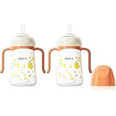 Oberni Baby Sippy Cup 240ml/8oz, Toddler Water Drinking Bottle with Non-Spill Valved Spout for 6+ Months, Orange/2Pack