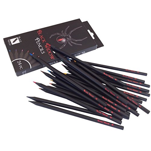 Black Widow Coloring Pencils for Adults, the Best Color Pencil Set for Adult Coloring Books, A Quality 24 Piece Blackwood Drawing Kit Available to Use on Your Secret Garden Coloring Book.