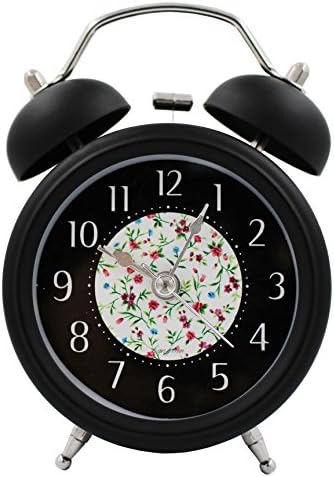 AQAZ Baking Finished 3" VintageTwin Bell Alarm Clock With Nightlight Battery Power BLACK