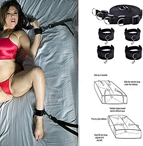 AthenaLove K130 Adjustable Stráp Fit Almost Any Size Mattress with Hand & Foot Cuffs Wrist & Ankle Cuffs Romantic for Běd Gifts for Couple