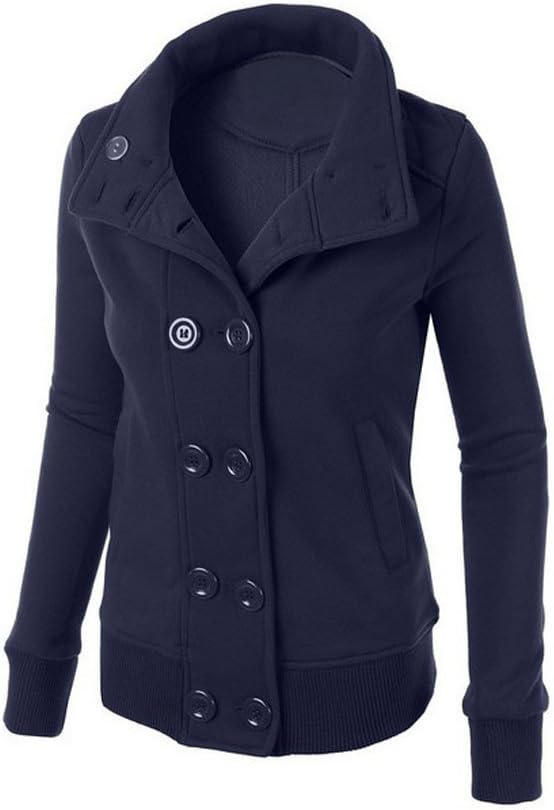 COTTONI Women Warm Double-Breasted Hooded Long Slim Jacket Coat Outwear with Buttons