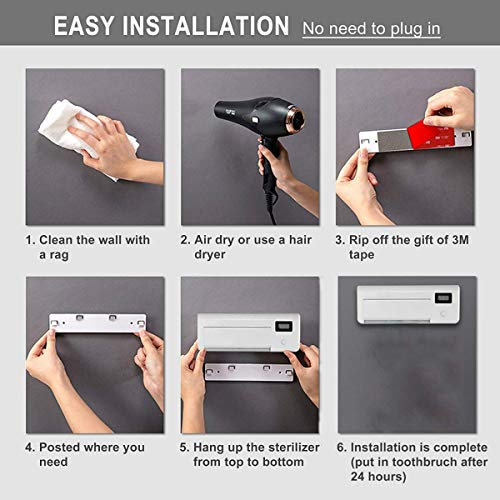 Toothbrush Holder Sanitizer, USB Charging Toothbrush Holder Wall Mounted Bathroom 4pcs Led Chips Toothbrush Box with Led Flashlight, Light Sterilizer for Razor Shaver Toothbrush Holder