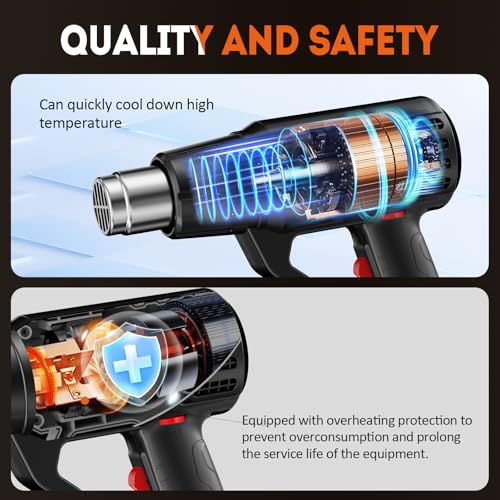 AIUNAOM Hot Air Gun 2000W Thermal Gun 50°C ~ 650°C Temperature Control without Levels + 2 Air Speeds Overload Protection for Heating Welding and Defrosting